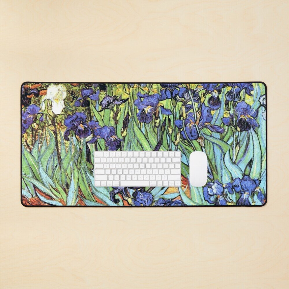 Desk Mat Irises By Vincent Van Gogh - Dutch Painters Art Large Gaming Mouse Pad 35X16 Inch 7802738358889