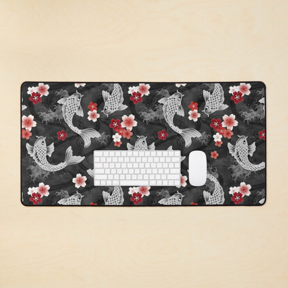 Desk Mat Koi Sakura Blossom In Large Gaming Mouse Pad 35X16 Inch Black 7802738374995