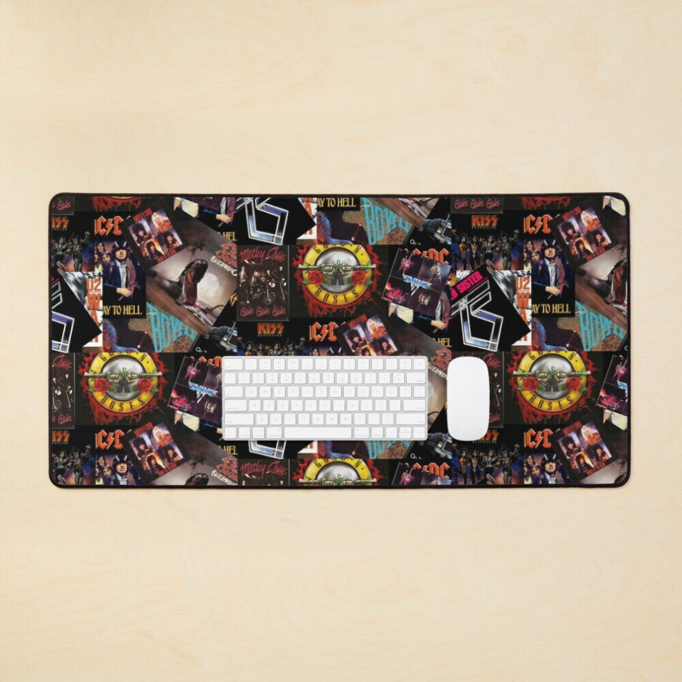 Desk Mat 1980S Rock Bands Collage Large Gaming Mouse Pad 35X16 Inch 7802738322323