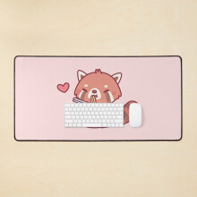 Desk Mat Cute Little Red Panda Eating Ramen Large Gaming Mouse Pad 35x16 inch