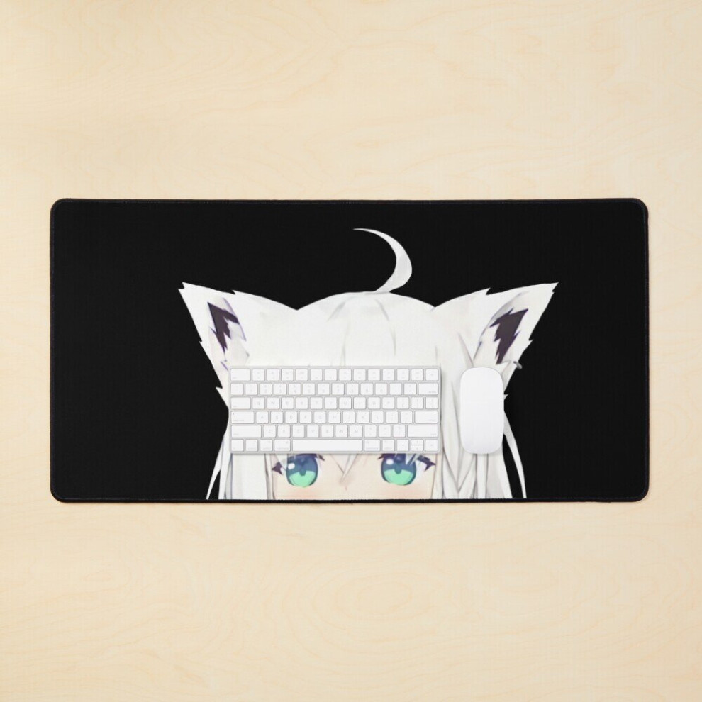 Desk Mat Shirakami Fubuki Smug Peeker - Hololive Large Gaming Mouse Pad 35X16 Inch 7802738337907