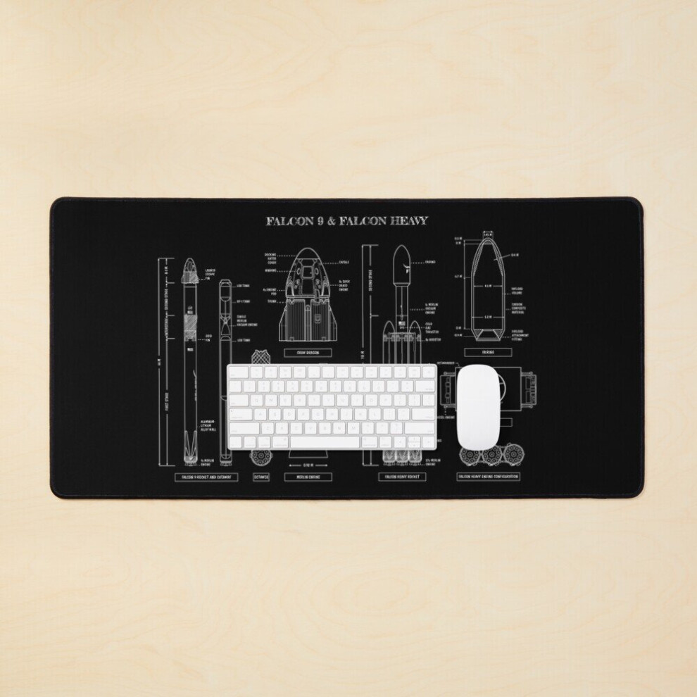Desk Mat Spacex: Falcon 9 Falcon Heavy ( Stencil - ) Large Gaming Mouse Pad 35X16 Inch White 7802738319767
