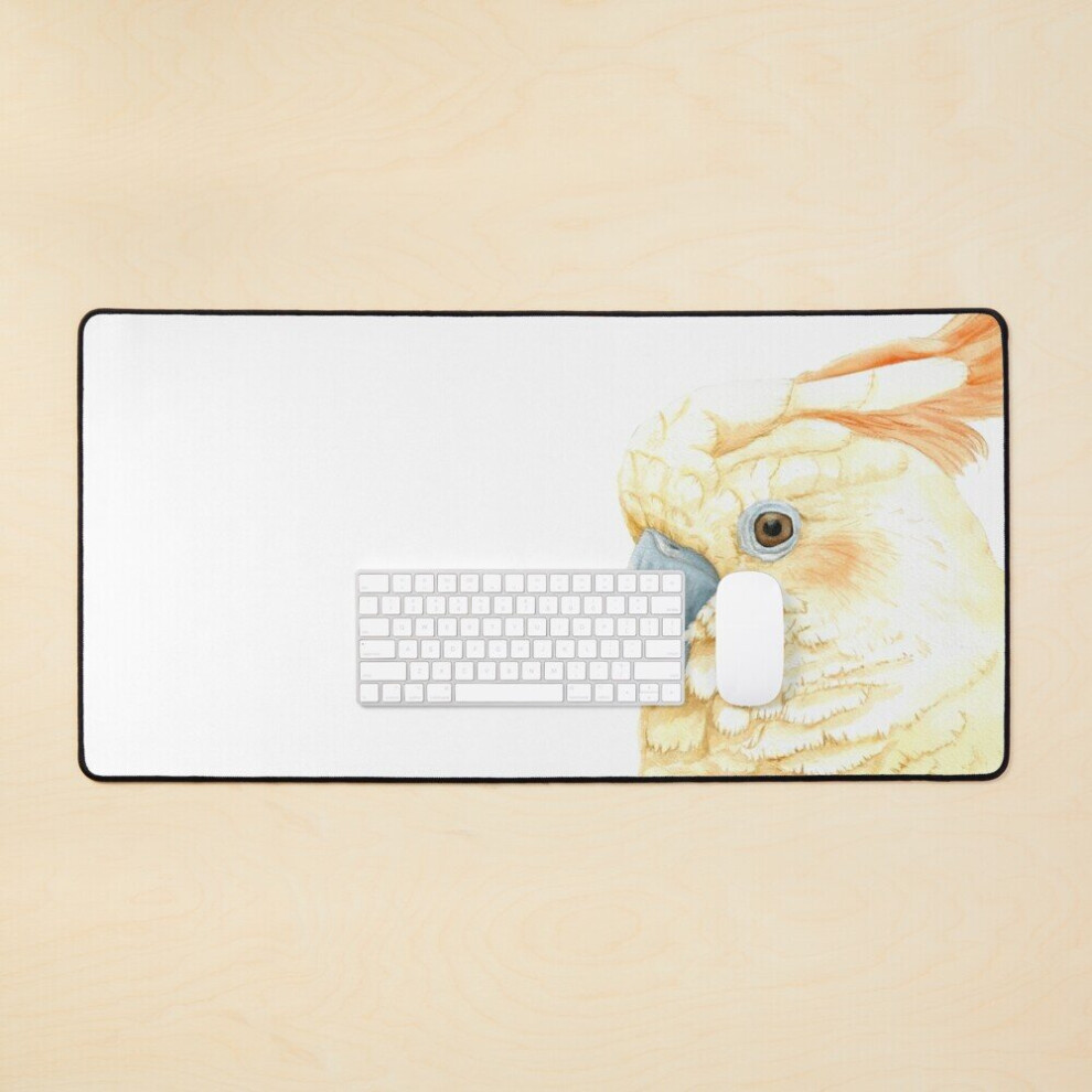Desk Mat Watercolor Citron-Crested Cockatoo Portrait - Exotic Painting Large Gaming Mouse Pad 35X16 Inch 7802738393590