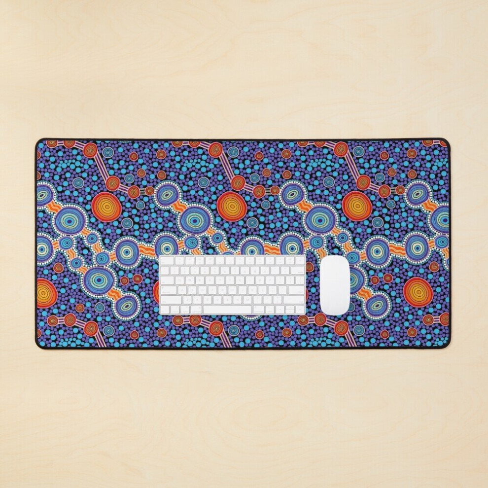 Desk Mat Authentic Aboriginal Art - The Journey Large Gaming Mouse Pad 35X16 Inch Blue 7802738314786