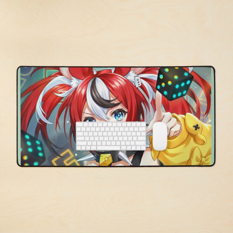 Desk Mat Hakos Baelz Hololive Virtual Youtuber / Vtuber Musical Creator Playing Guitar Large Gaming Mouse Pad 35X16 Inch 7802738332353