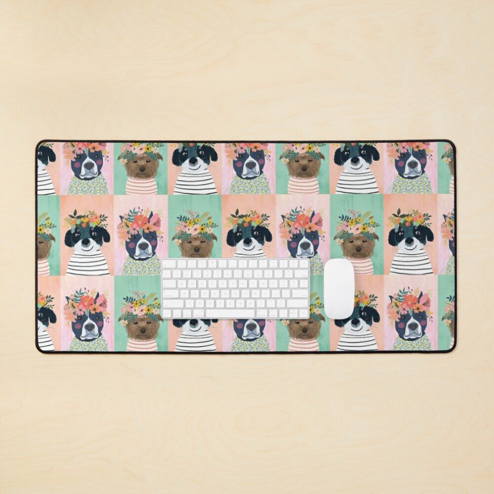 Desk Mat Floral Dogs Illustration Large Gaming Mouse Pad 35X16 Inch 7802738391541