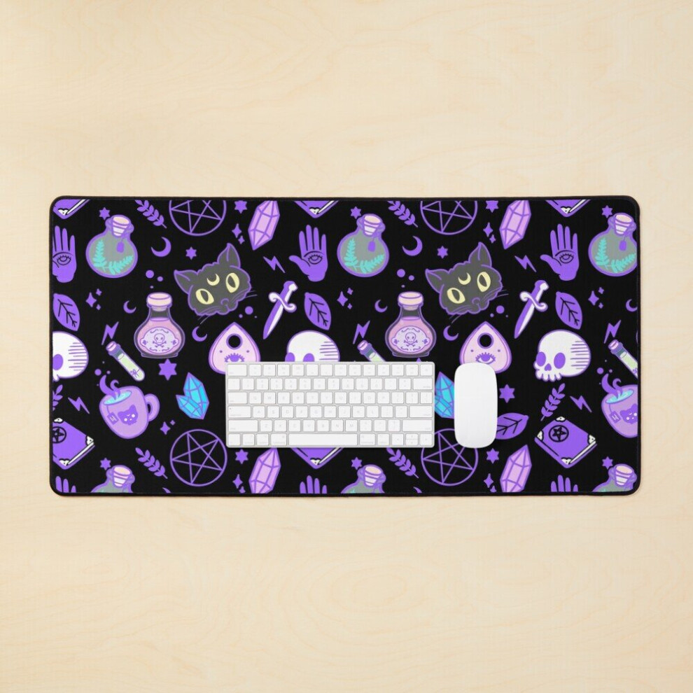 Desk Mat Cute Witch Pattern Large Gaming Mouse Pad 35X16 Inch Black 7802738370195