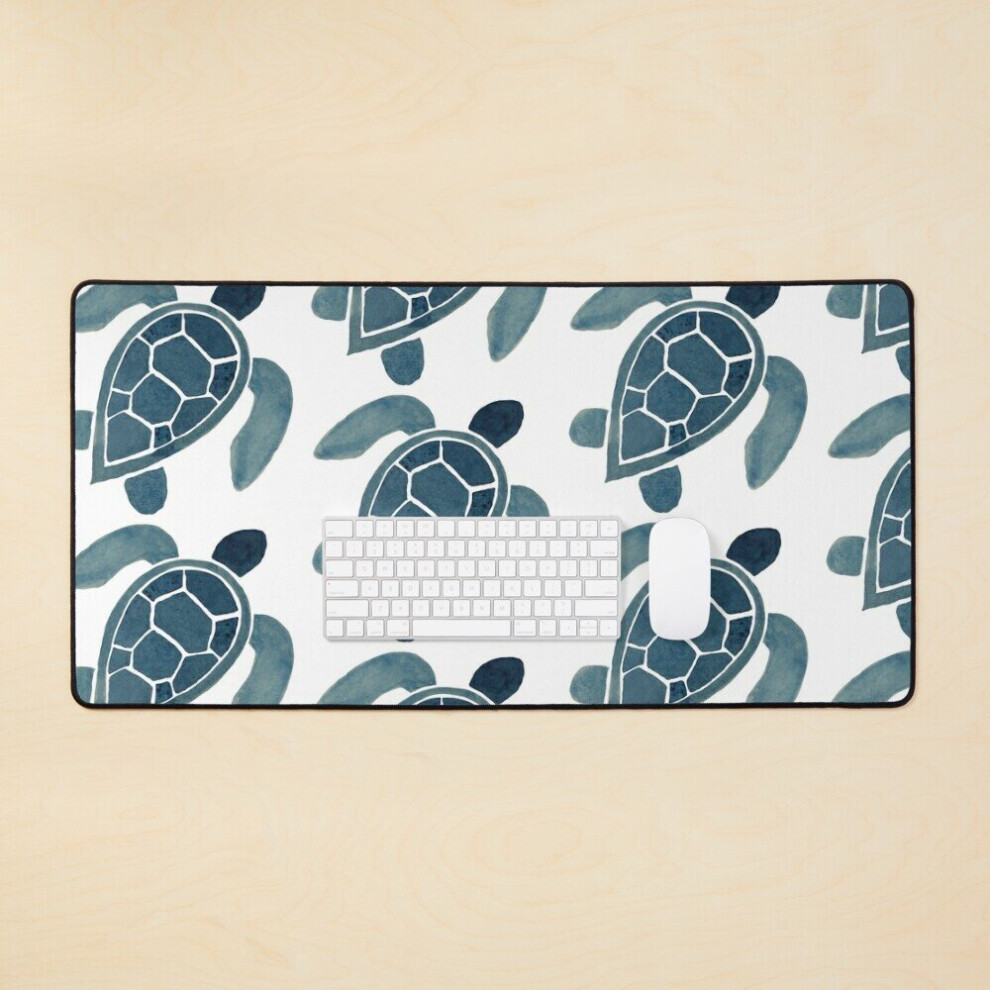 Desk Mat Watercolour Sea Turtle Large Gaming Mouse Pad 35X16 Inch Blue 7802738346633