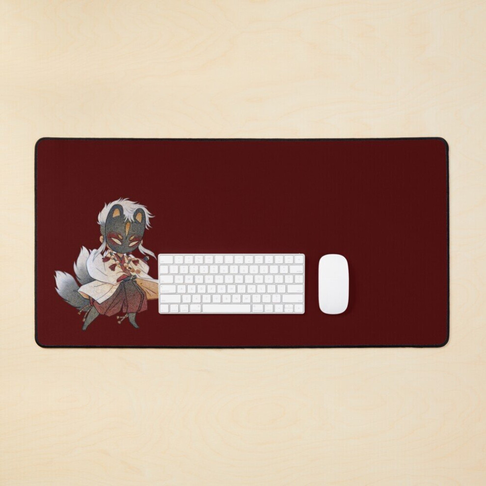 Desk Mat Shiro Fox Guardian - Kitsune Yokai Teakitsune Large Gaming Mouse Pad 35X16 Inch 7802738410822