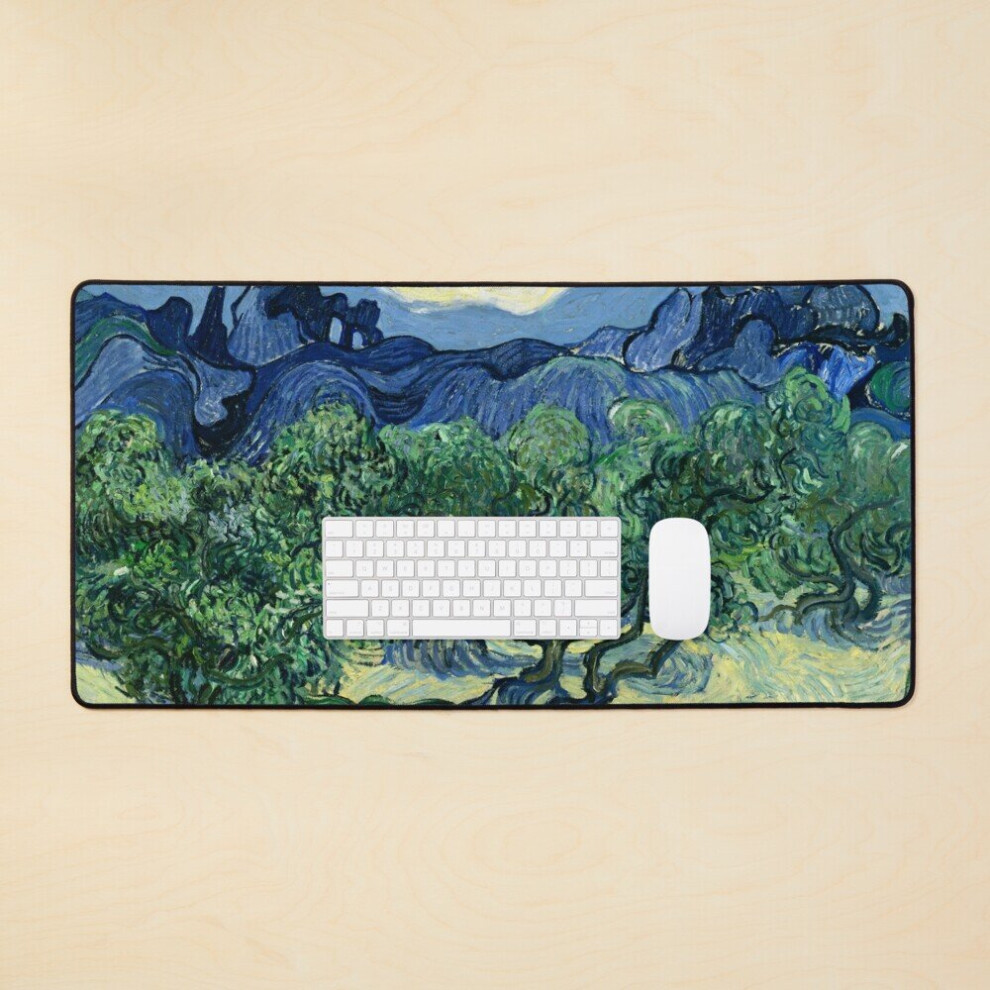 Desk Mat Impressionist Painting Olive Trees With The Alpilles In The Background (1889) By Vincent Van Gogh Large Gaming Mouse Pad 35X16 Inch 7802738351620