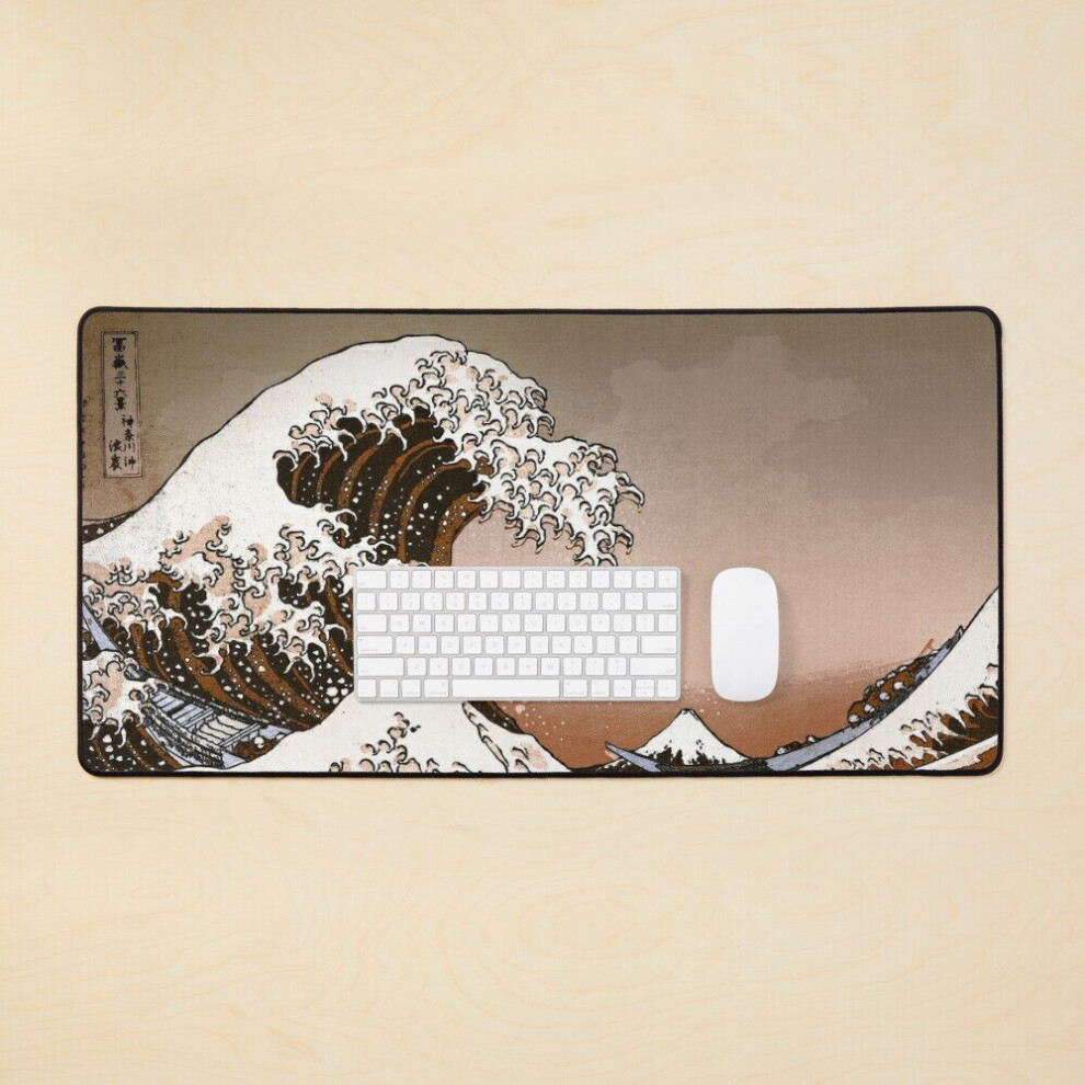 Desk Mat Great Wave Off Kanagawa Aesthetic Large Gaming Mouse Pad 35X16 Inch Brown 7802738322446