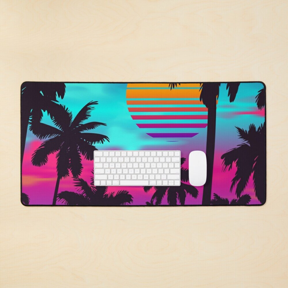 Desk Mat Georgeous Crimson Sunset Synthwave Large Gaming Mouse Pad 35X16 Inch 7802738399110