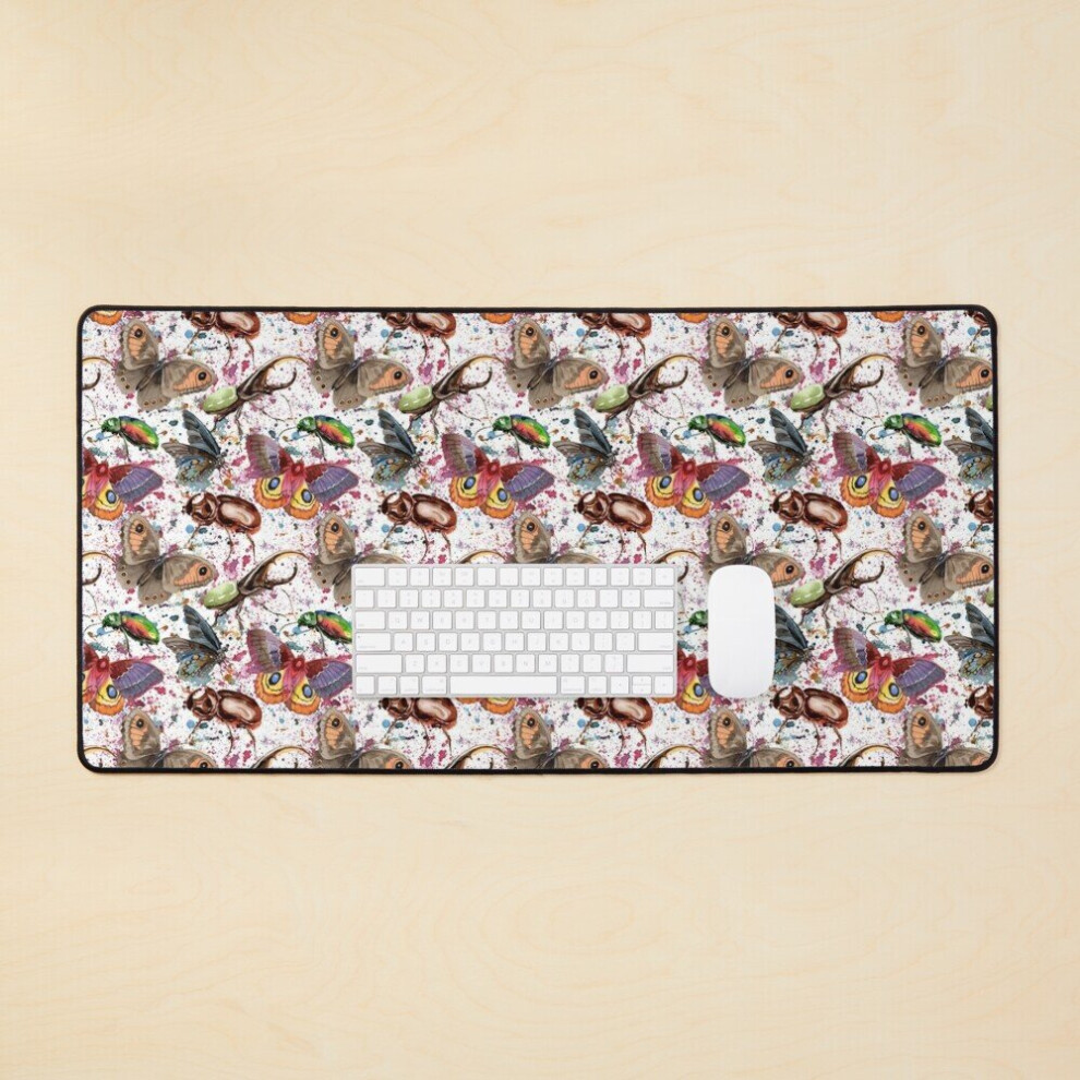 Desk Mat Rainbow Rhinoceros Hercules Beetle And Butterfly Pattern Large Gaming Mouse Pad 35X16 Inch 7802738387834