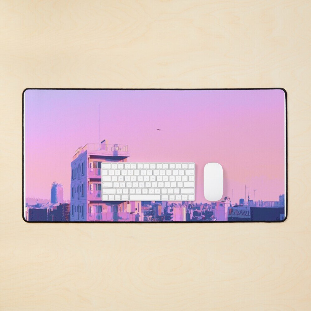 Desk Mat Tokyo And Skyline Large Gaming Mouse Pad 35X16 Inch Pink/Blue 7802738356649