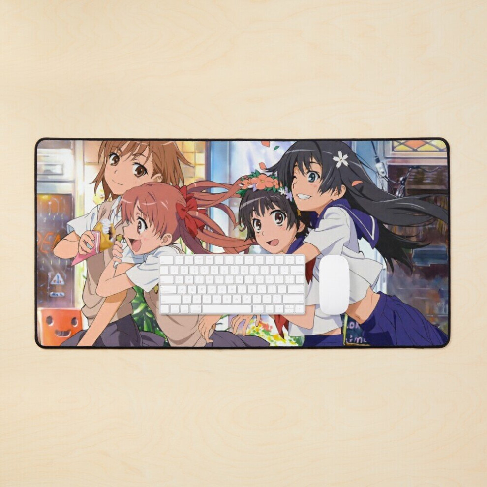 Desk Mat Toaru Kagaku - Misaka Mikoto, Shirai Kuroko, Saten Ruiko, Uiharu Kazari Large Gaming Mouse Pad 35X16 Inch 7802738359398