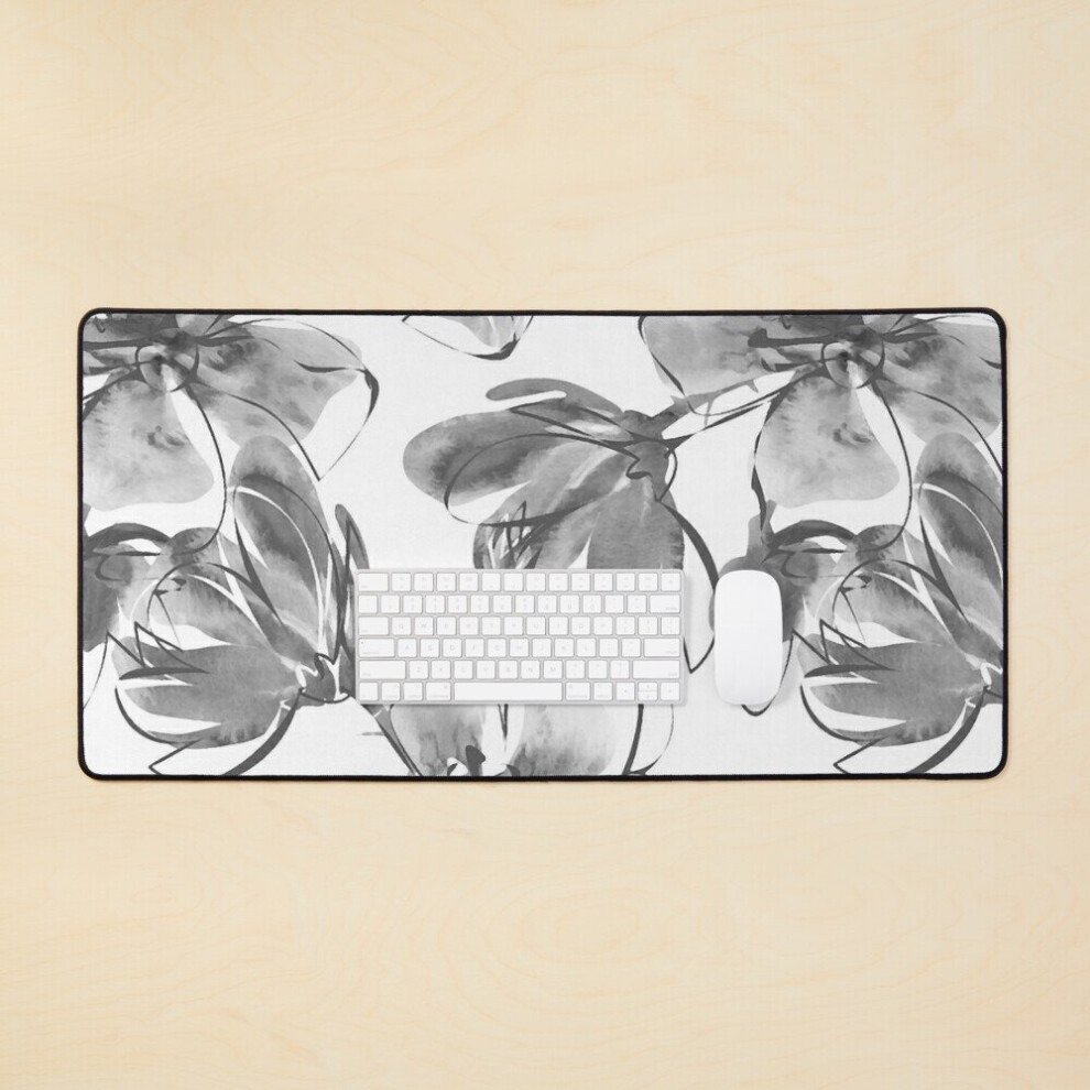 Desk Mat Magnificent Magnolias In Monochromatic Mixed Media Large Gaming Mouse Pad 35X16 Inch 7802738338256
