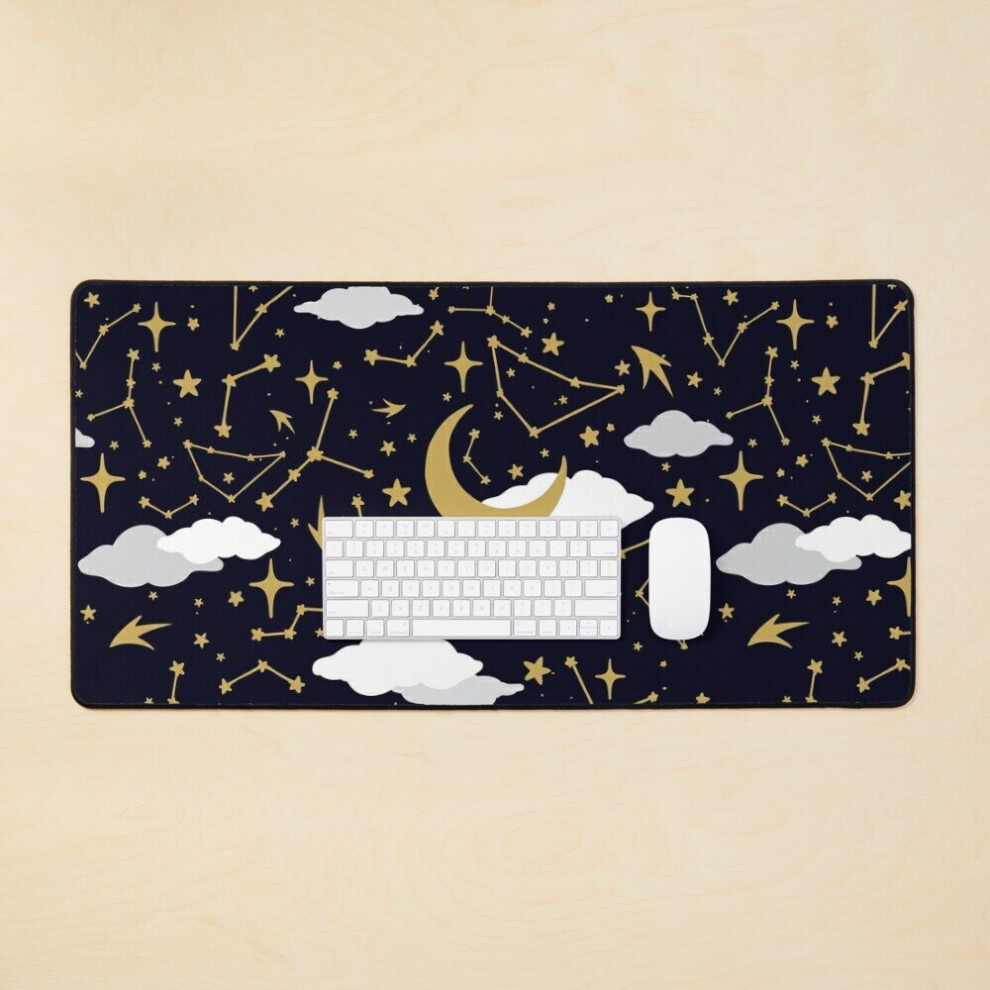 Desk Mat Celestial Stars And Moons In And Large Gaming Mouse Pad 35X16 Inch Gold/White 7802738319903