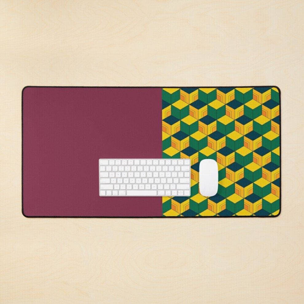 Desk Mat Giyu's Half Solid Half Geometric Traditional Japanese Kimono Pattern Large Gaming Mouse Pad 35X16 Inch 7802738361261