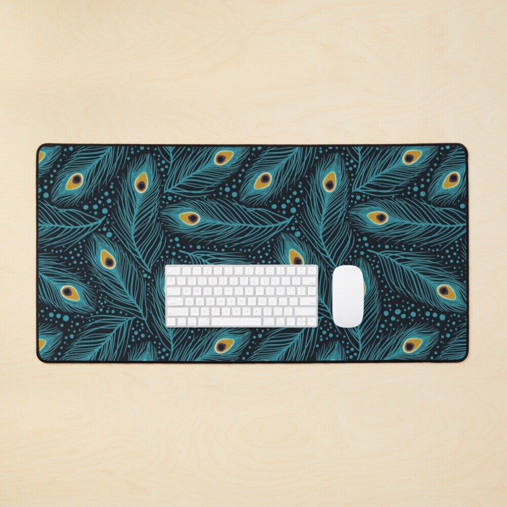 Desk Mat Feather Fantasy. Peacock Feathers Large Gaming Mouse Pad 35X16 Inch 7802738393101