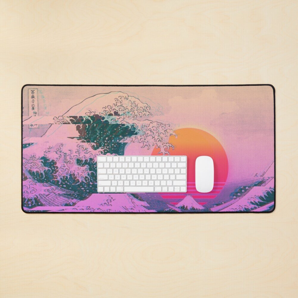 Desk Mat Great Wave Vaporwave Glitch Aesthetic Large Gaming Mouse Pad 35X16 Inch 7802738327472