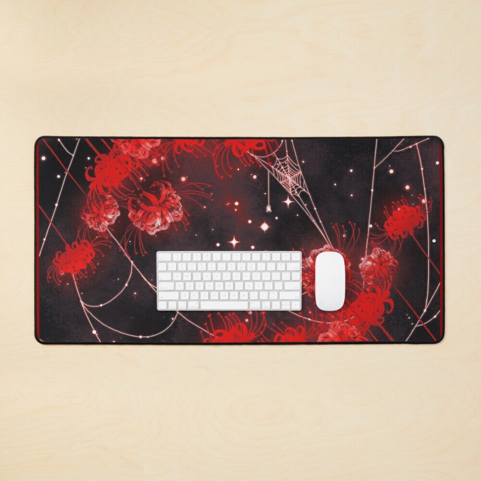 Desk Mat Spider Lilies And Webs Large Gaming Mouse Pad 35X16 Inch Red 7802738314915