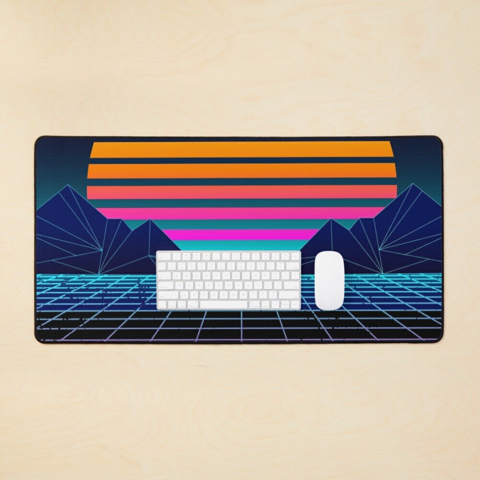 Desk Mat Futuristic Neon Sunset Retrowave Large Gaming Mouse Pad 35X16 Inch 7802738351590