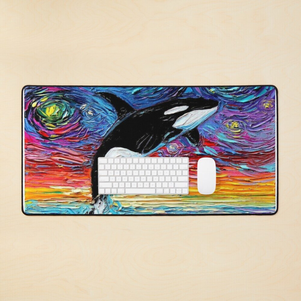 Desk Mat Whale Oil Paint Wallpaper Large Gaming Mouse Pad 35X16 Inch 7802738359213