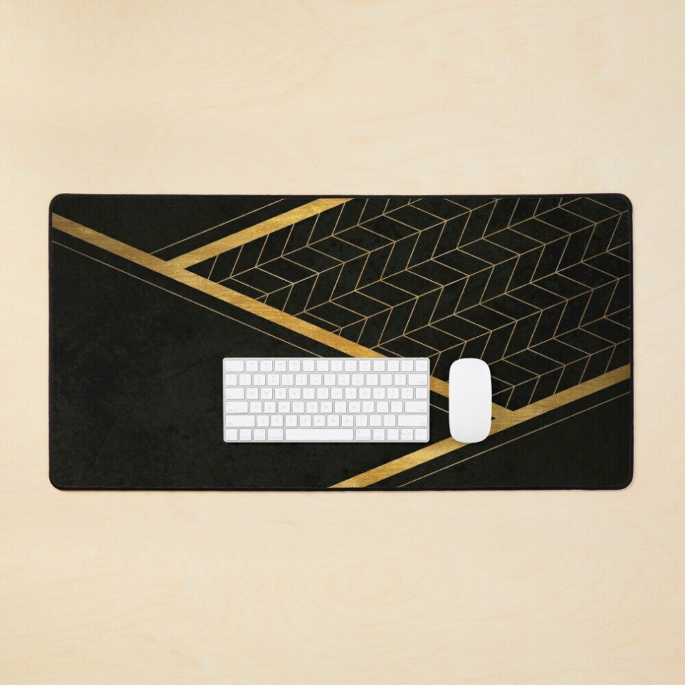 Desk Mat Chevrons And Geo Large Gaming Mouse Pad 35X16 Inch Black/Gold 7802738349559
