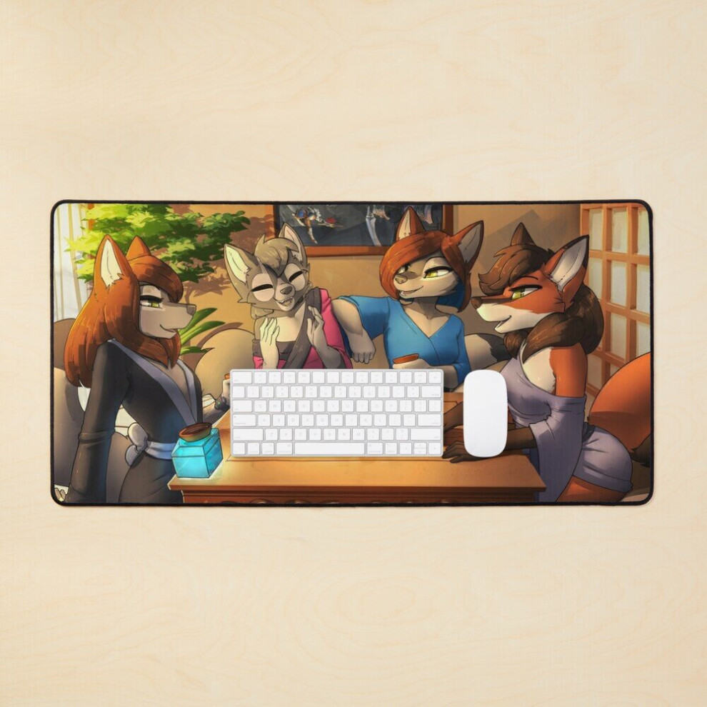 Desk Mat Four Fox Sake (And A Soda) Large Gaming Mouse Pad 35X16 Inch 7802738378870