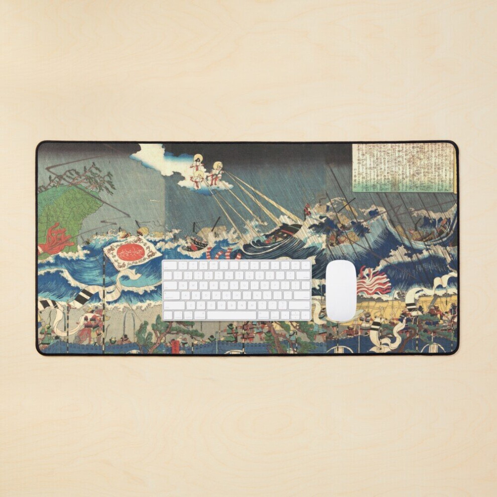Desk Mat Samurai Warrior Triptych Scene Large Gaming Mouse Pad 35X16 Inch 7802738344264