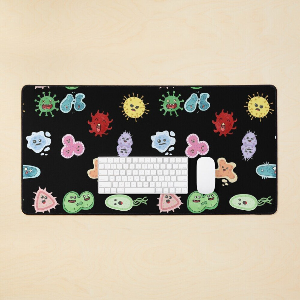 Desk Mat Cute Microbes Bacteria, Virus, Ecoli Microbiology Seamless Pattern Pack. Large Gaming Mouse Pad 35X16 Inch 7802738367409