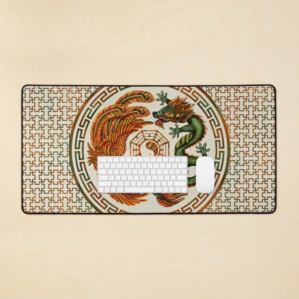 Desk Mat Phoenix And Dragon With Bagua #3 Large Gaming Mouse Pad 35X16 Inch 7802738410983