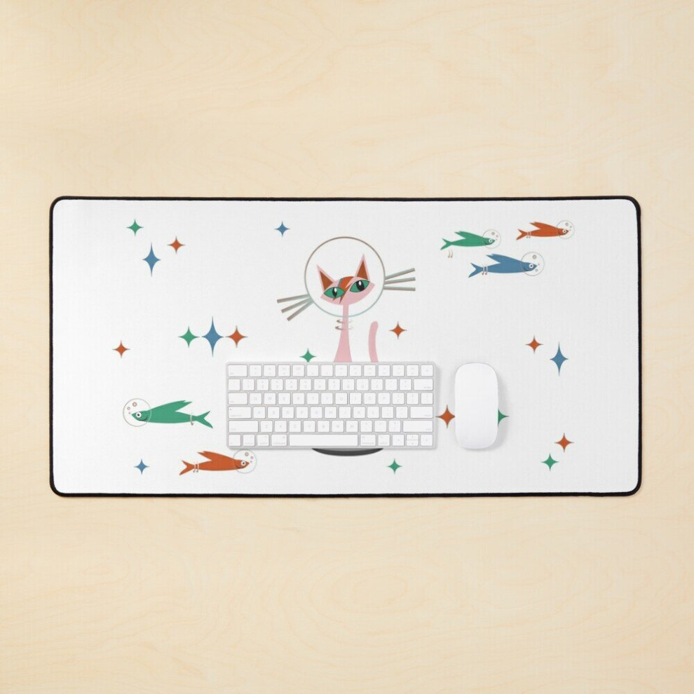 Desk Mat Bowie Space Kitty On Large Gaming Mouse Pad 35X16 Inch White 7802738359220
