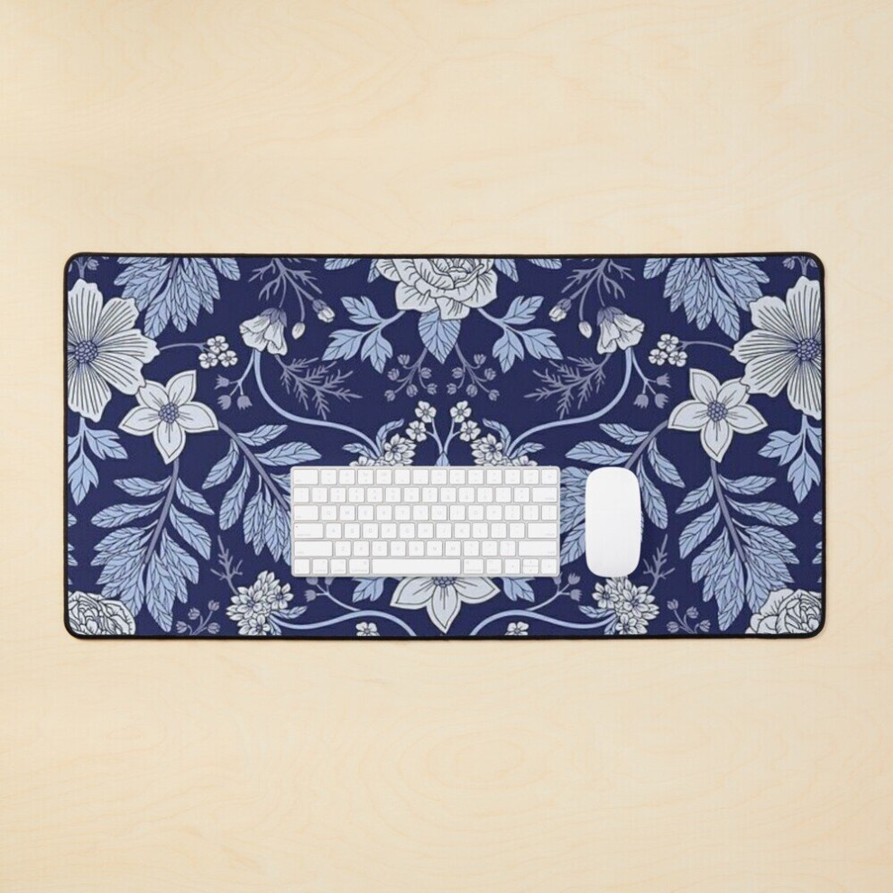 Bearlad Desk Mat William Morris Large Gaming Mouse Pad 35X16 Inch Blue