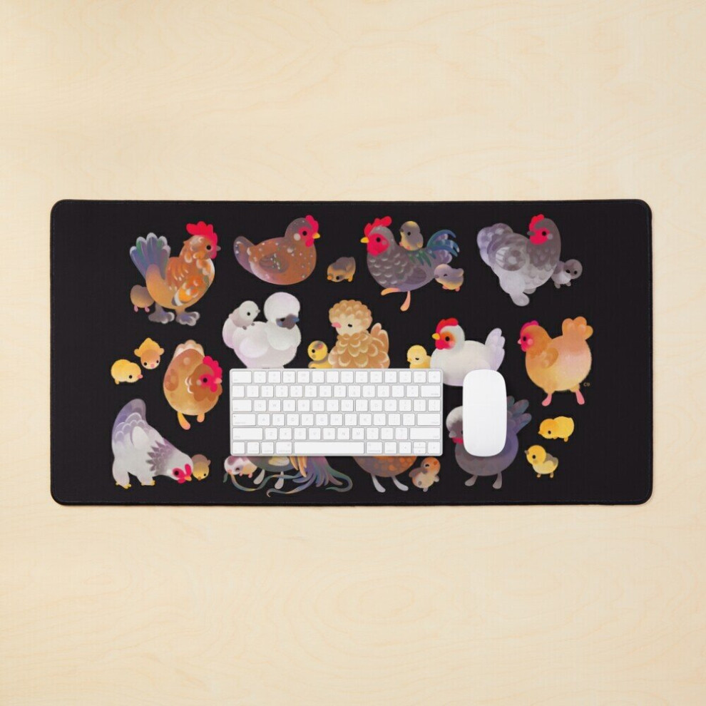 Desk Mat Chicken And Chick - Large Gaming Mouse Pad 35X16 Inch Dark 7802738320015