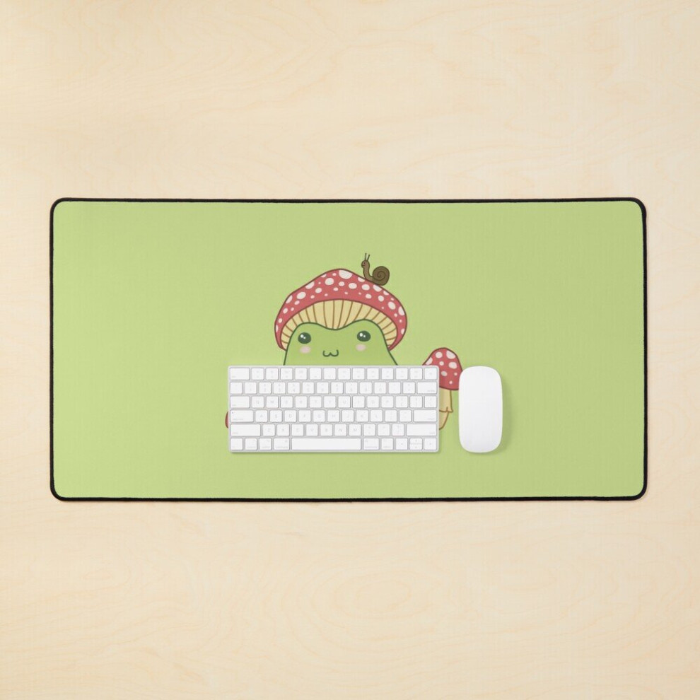 Desk Mat Kawaii Frog With Toadstool Mushroom Hat And Snail - Cottagecore Aesthetic Forg - Amanita Muscaria Lover Large Gaming Mouse Pad 35X16 Inch 7802738338218