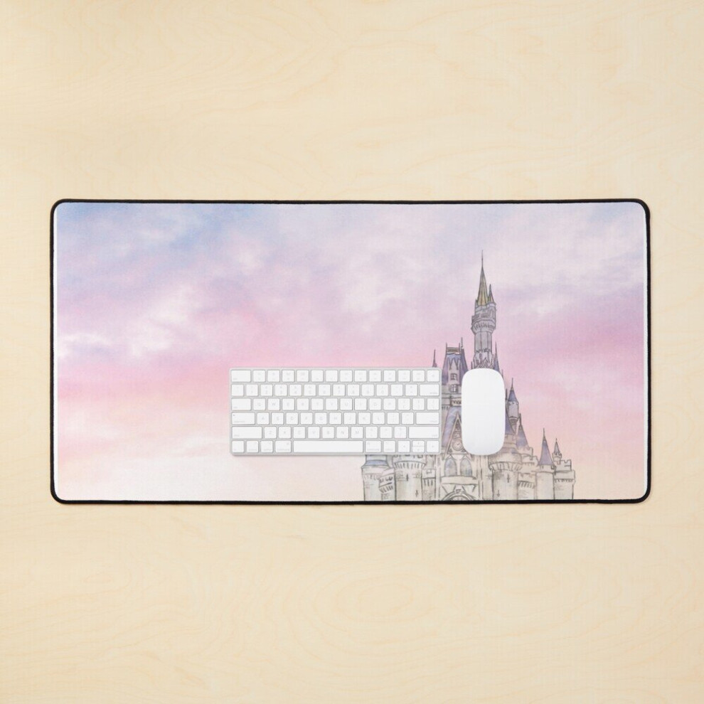 Desk Mat Watercolor Castle And Sky Large Gaming Mouse Pad 35X16 Inch 7802738314991