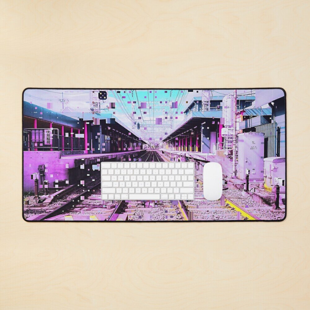 Desk Mat Japanese Railway Vaporwave Glitch Art Japan Large Gaming Mouse Pad 35X16 Inch 7802738399882