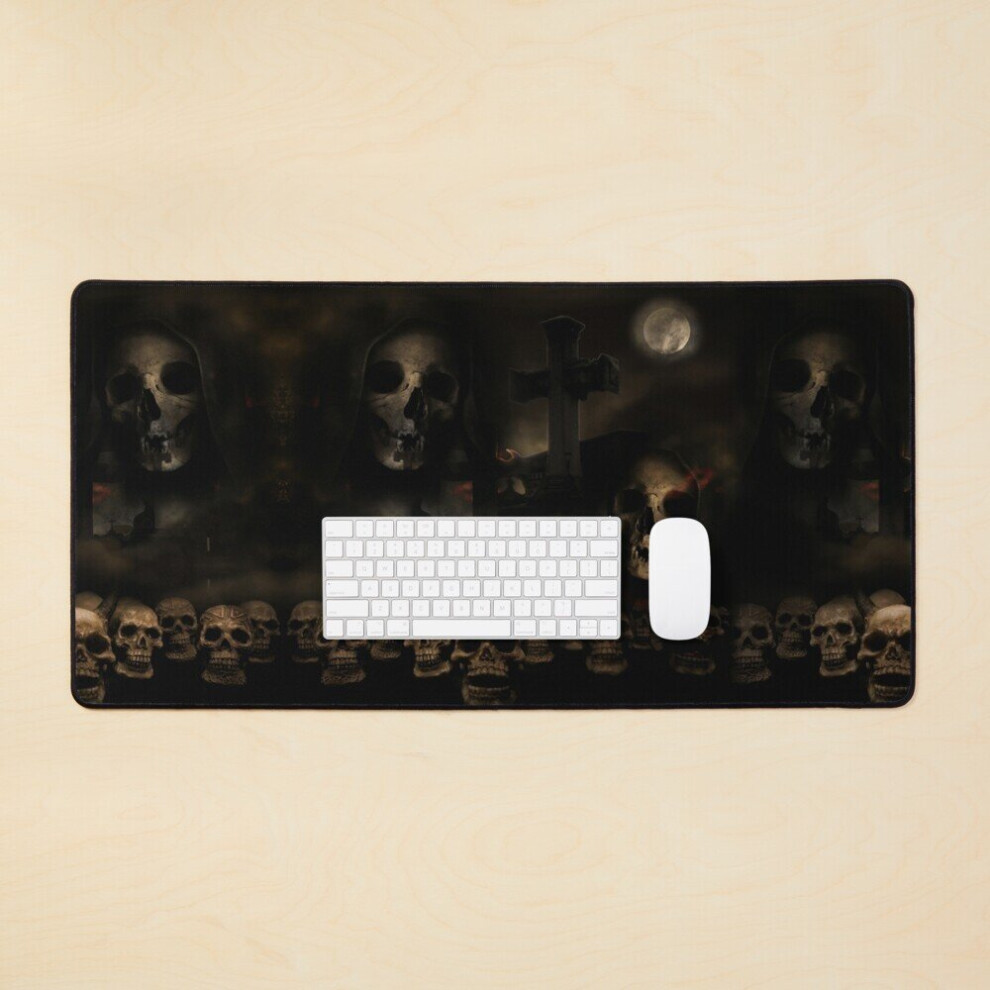 Desk Mat Gothic Skulls At Cemetery Large Gaming Mouse Pad 35X16 Inch 7802738338225