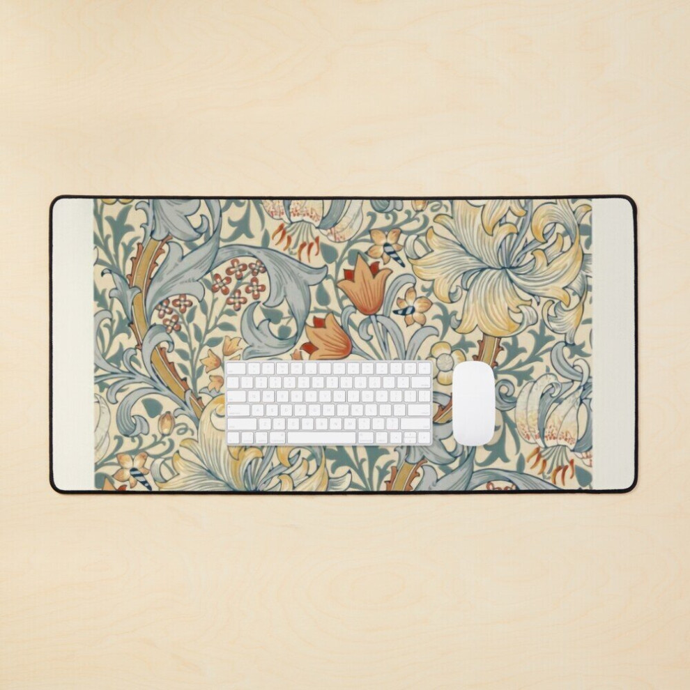 Desk Mat William Morris - Lily Ii (1899) Large Gaming Mouse Pad 35X16 Inch Golden 7802738348668