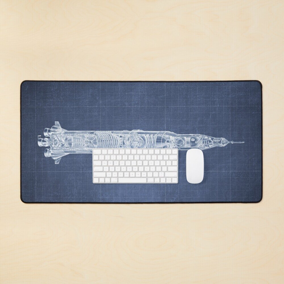 Desk Mat Apollo Saturn V Blueprint In High Resolution ( Blue) Large Gaming Mouse Pad 35X16 Inch Dark/Blue 7802738322453