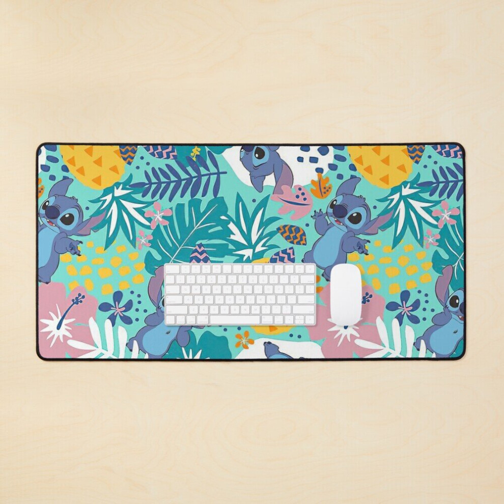 Desk Mat Lilo And Stitch Minky Tropical Large Gaming Mouse Pad 35X16 Inch Blue 7802738322538