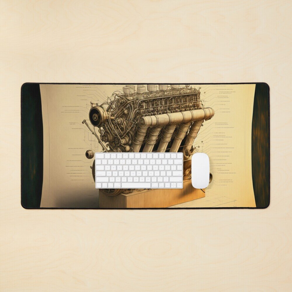 Desk Mat Since 'Vinci's V8 Engine V0.1 Large Gaming Mouse Pad 35X16 Inch 7802738362466