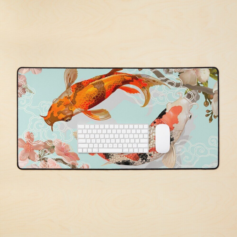 Bearlad Desk Mat Japanese Koi Fish And Apple Blossom Large Gaming Mouse Pad 35X16 Inch