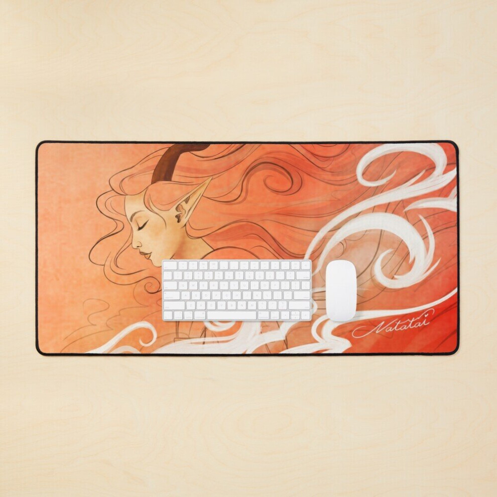 Desk Mat Smoke Girl Large Gaming Mouse Pad 35X16 Inch Pink 7802738384963