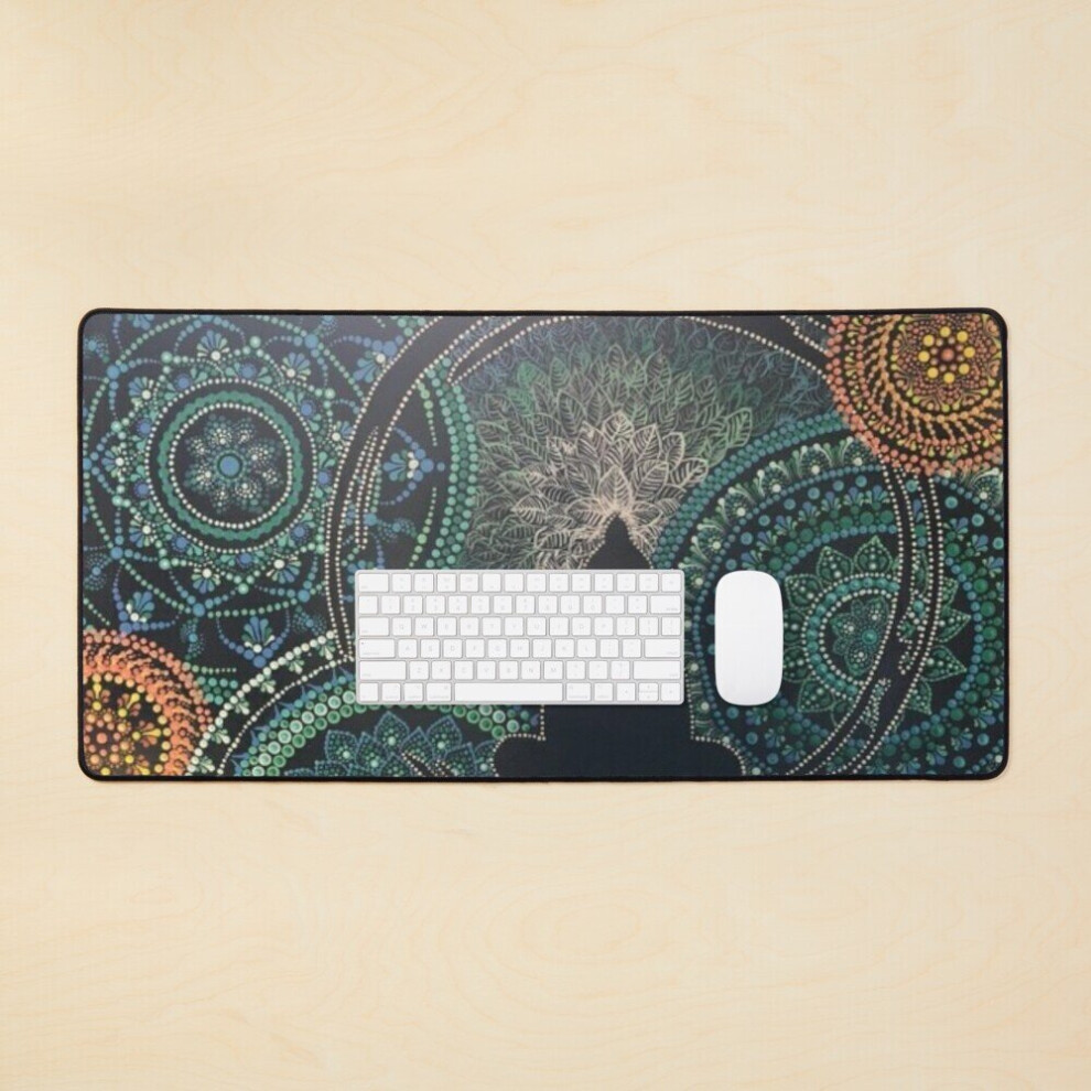 Desk Mat Buddha Mandala, Sacred Spiritual Dot Art, Boho Design Large Gaming Mouse Pad 35X16 Inch 7802738404944
