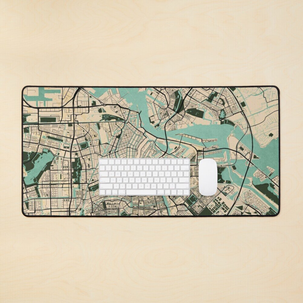 Desk Mat Amsterdam City Map Of Netherlands - Vintage Large Gaming Mouse Pad 35X16 Inch 7802738404029
