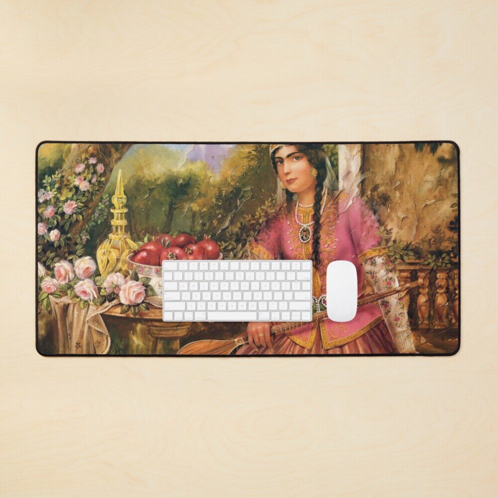 Desk Mat Iranian Qajar Era Girl, Persian Art, Iranian Painting, Iran Large Gaming Mouse Pad 35X16 Inch 7802738392906