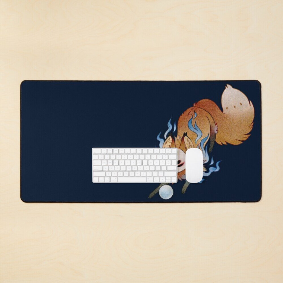 Desk Mat Little Wisp - Teakitsune Fox Yokai Large Gaming Mouse Pad 35X16 Inch 7802738355246