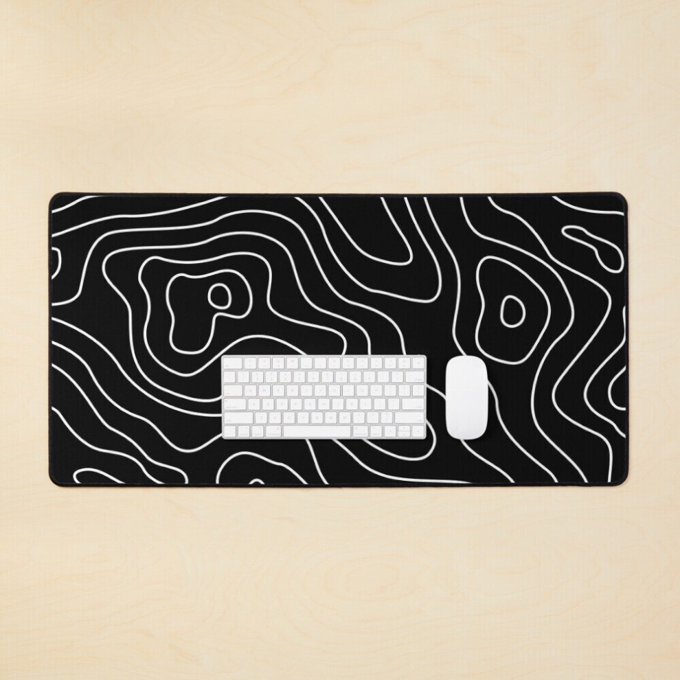Desk Mat Topography And Pattern Large Gaming Mouse Pad 35X16 Inch Black/White 7802738363180